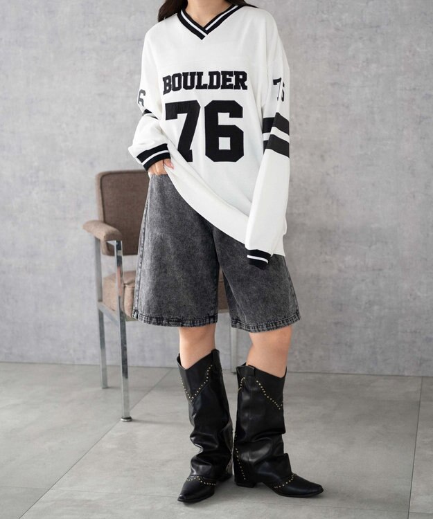 WEGO ナンバリングライン切り替えスウェット ホワイト