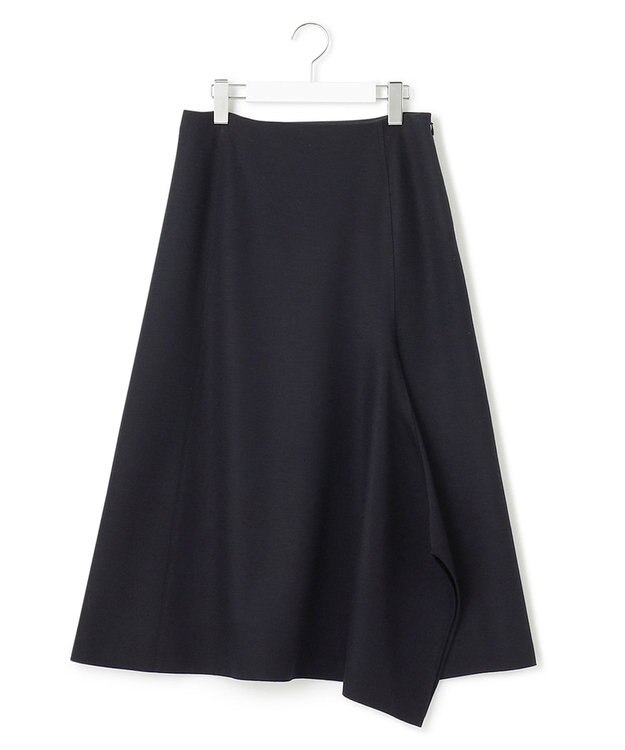 23区 S ウール圧縮スムース アシンメトリー フレアスカート ダークネイビー