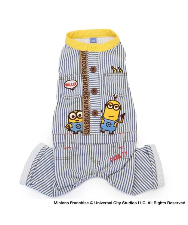 PET PARADISE ミニオン ヒッコリーつなぎ 小型犬 ネイビー×ホワイト