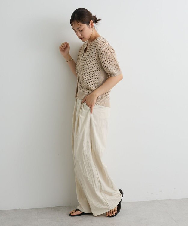 CRAFT STANDARD BOUTIQUE ハーフスリーブメッシュニットカーディガン Light Beige