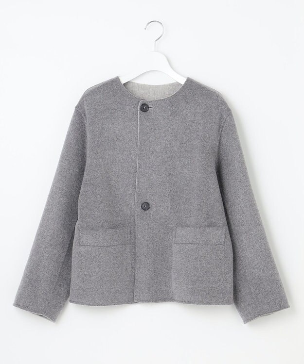 J.PRESS LADIES 【リバーシブル】ウールナイロン リバー ノーカラー ショートコート ライトグレー系