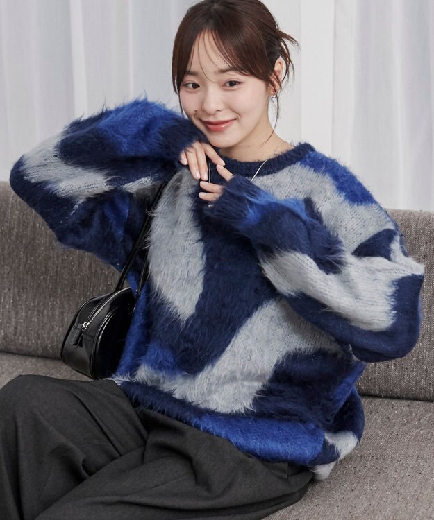 WEGO 【ユニセックス着用ITEM】マーブルシャギーニットプルオーバー ブルーその他