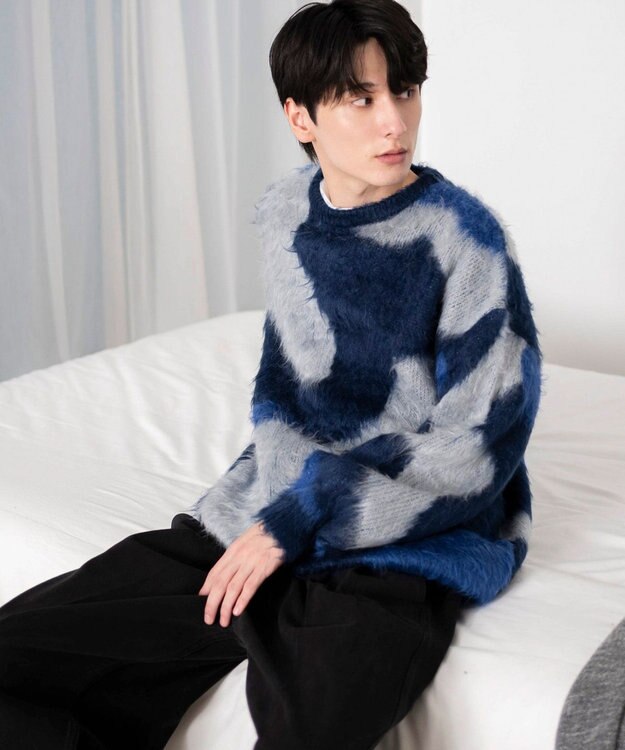 WEGO 【ユニセックス着用ITEM】マーブルシャギーニットプルオーバー ブルーその他