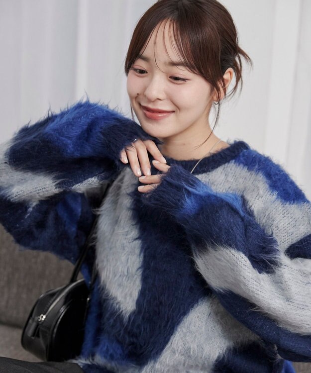 WEGO 【ユニセックス着用ITEM】マーブルシャギーニットプルオーバー ブルーその他