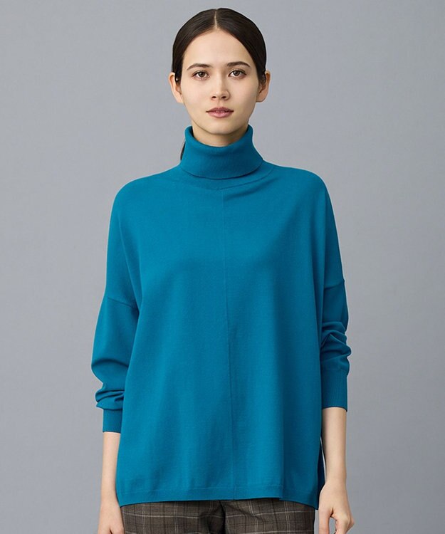 自由区 S ウォームレーヨンストレッチハイネック ニット ターコイズ