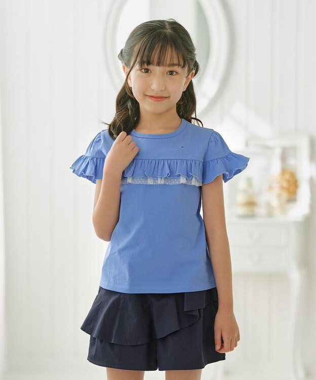 組曲 KIDS 【UVケア】【110-140㎝】フレアラッフル Tシャツ ブルー
