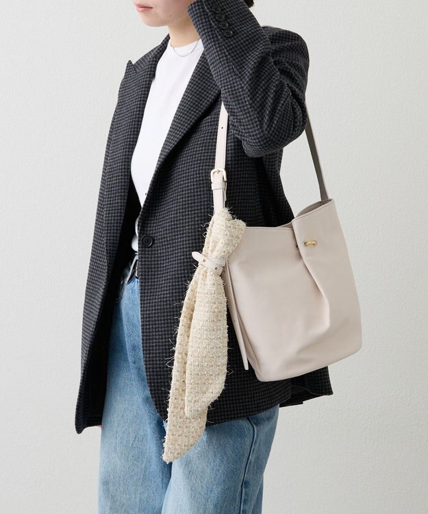 russet ツイードスカーフ付きレザー2WAYショルダーバッグ(CE-1632) OffWhite