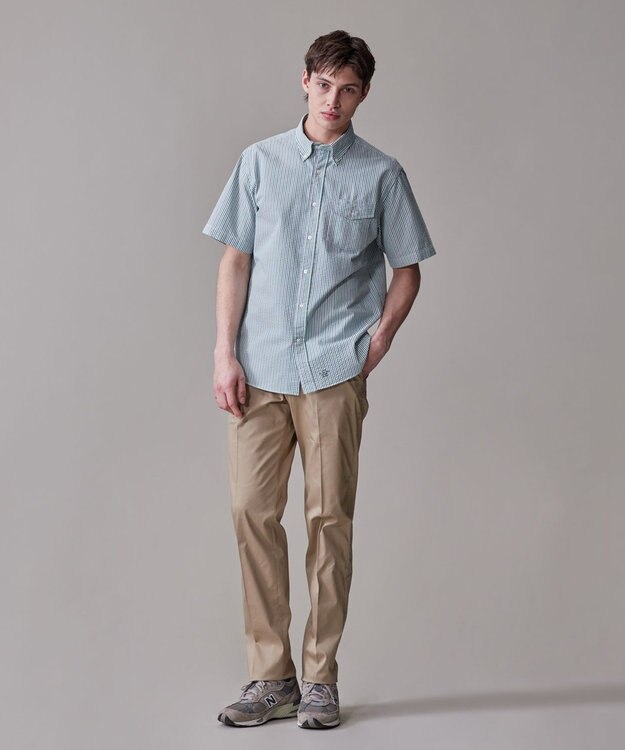 J.PRESS MEN 風が通るシアサッカーの清涼感【吸水速乾 / 高通気性】【クールマックス】サッカーストライプ シャツ / B.D. グリーン系1