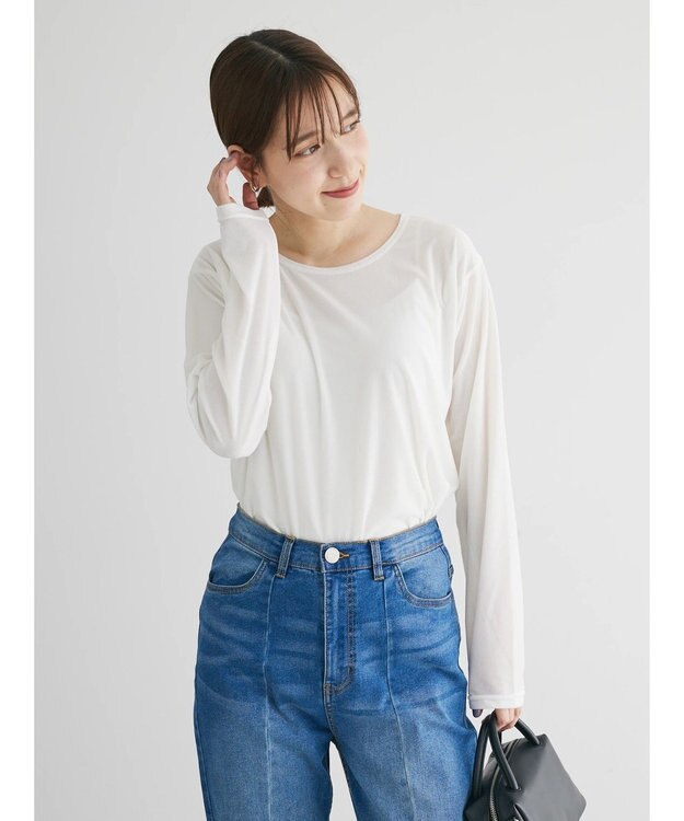 Green Parks クルーネックシアーベロアプルオーバー Ecru