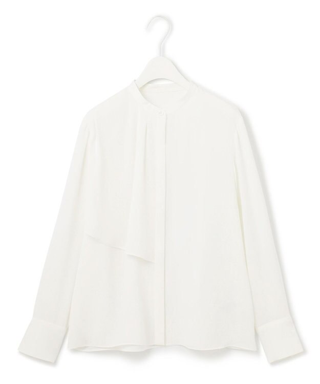 ICB 【速乾・洗える】BackSatinAmunzen ラッフルデザインブラウス オフホワイト系