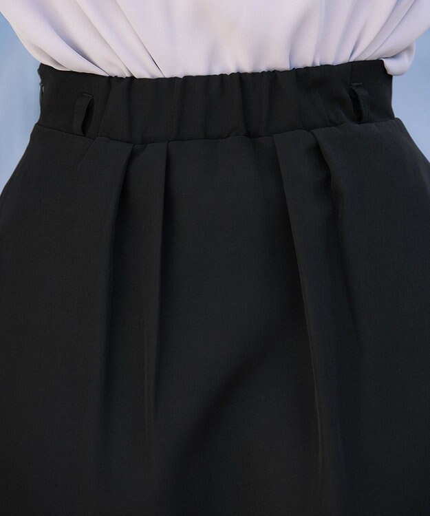 Tiaclasse 【ダブルストレッチ・洗える】ベルト付きタックスカート ブラック