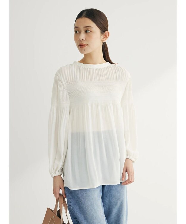 Green Parks マジョリカプリーツブラウス Off White