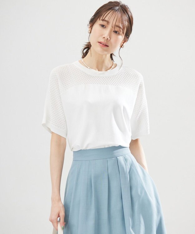 組曲 【WEB限定】メッシュ切り替えドルマン ニット アイボリー系