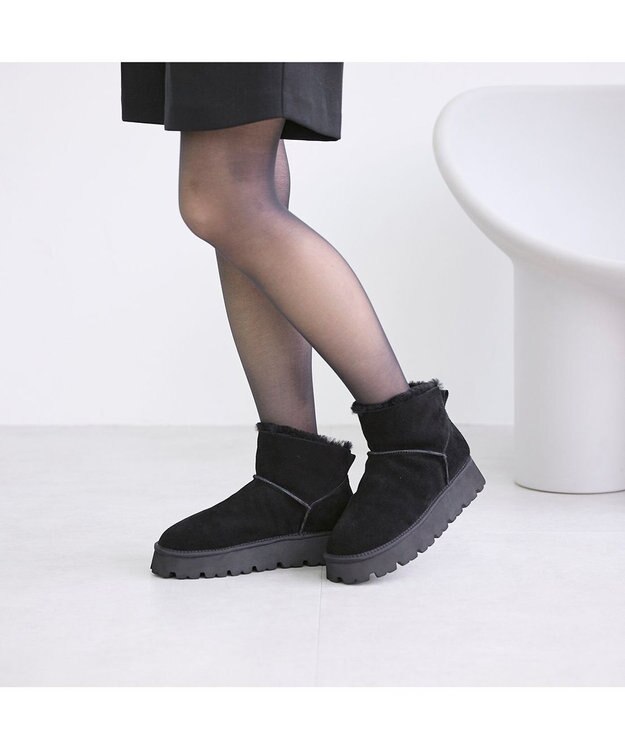 MODE ET JACOMO <carino>本革ムートンショートブーツ ブラック