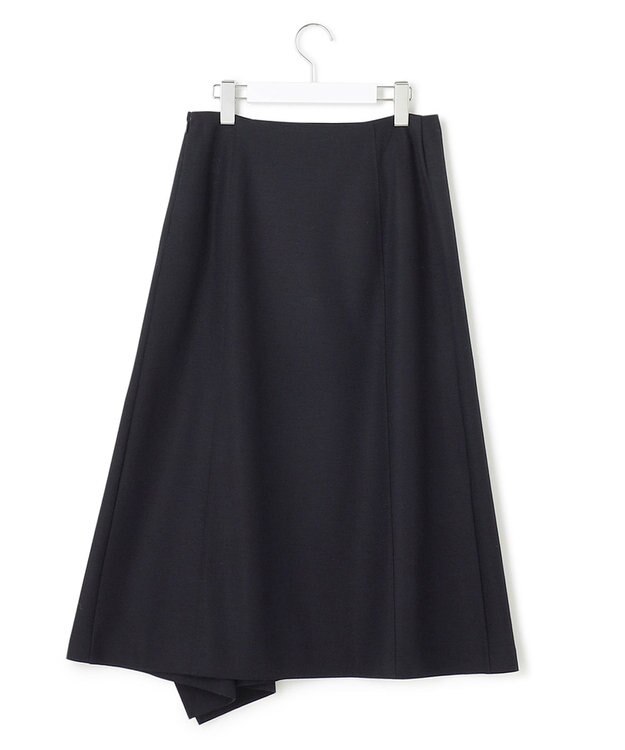 23区 S ウール圧縮スムース アシンメトリー フレアスカート ダークネイビー