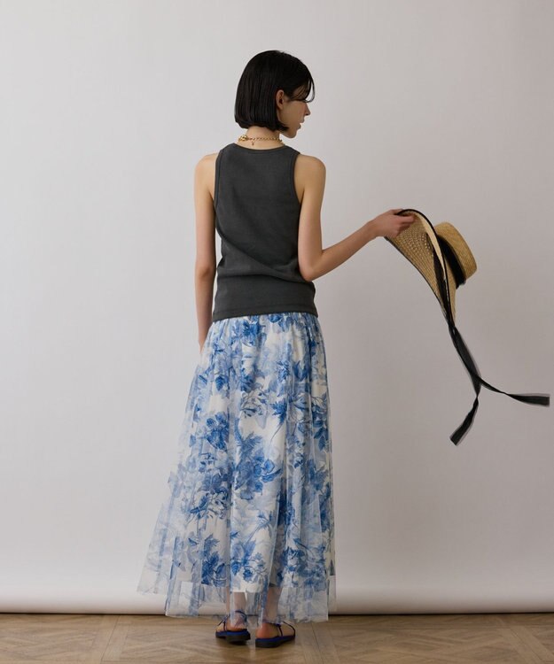 GRACE CONTINENTAL シャドーフラワープリントスカート ブルー