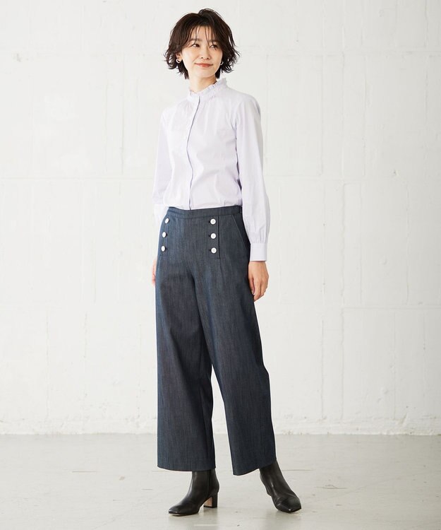 J.PRESS LADIES 【洗える】 BEZ VEGA フリル ストライプ ブラウス ふじ色系1