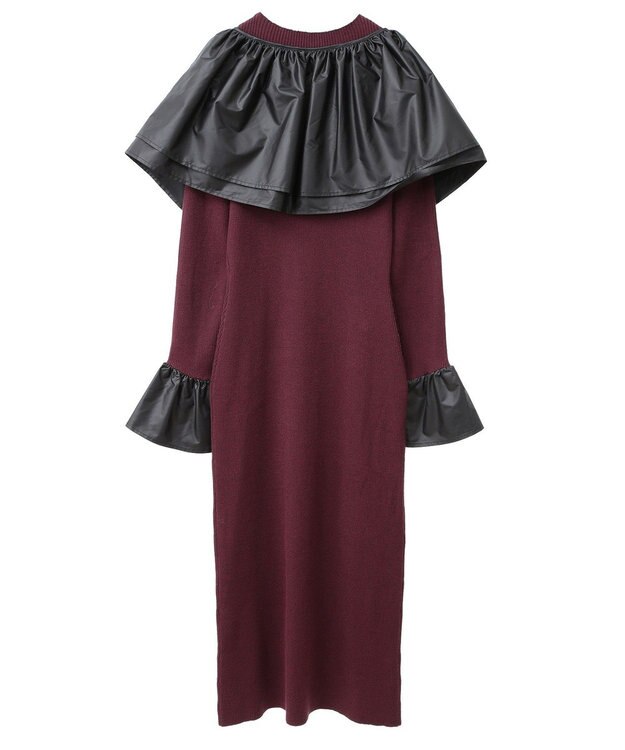 Green Parks フリルベルト付ニットワンピース Bordeaux