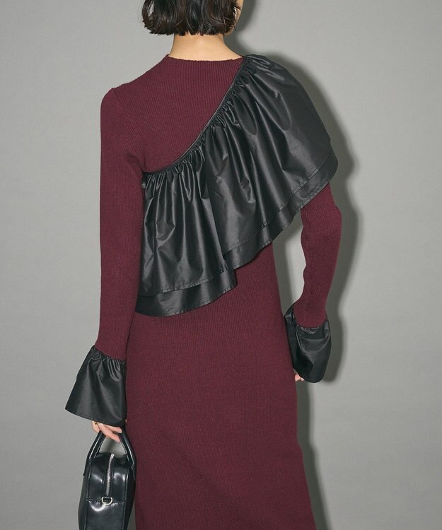 Green Parks フリルベルト付ニットワンピース Bordeaux