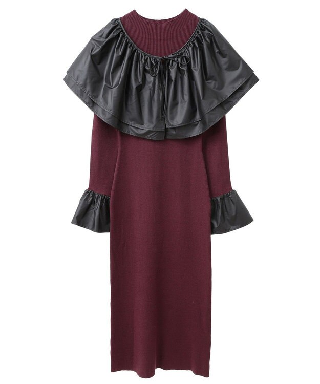 Green Parks フリルベルト付ニットワンピース Bordeaux