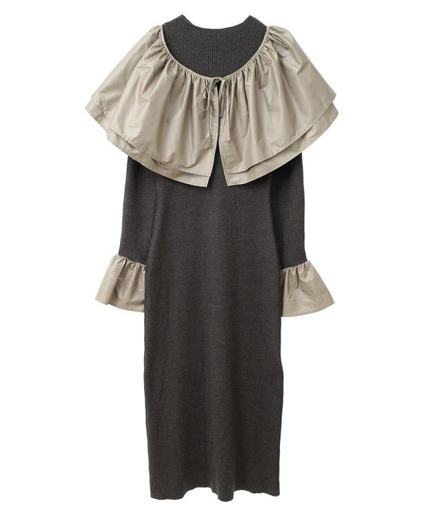 Green Parks フリルベルト付ニットワンピース Khaki