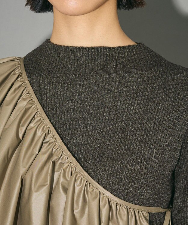 Green Parks フリルベルト付ニットワンピース Khaki