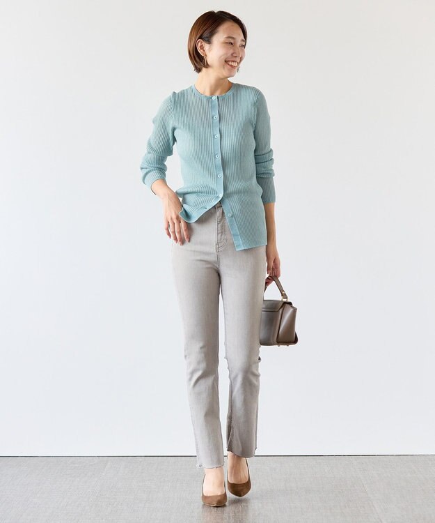 UNFILO シアーリブ ニットカーディガン ブルー