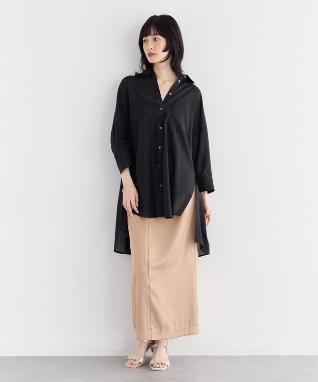 YECCA VECCA リブMIXシアーオーバーシャツ Black