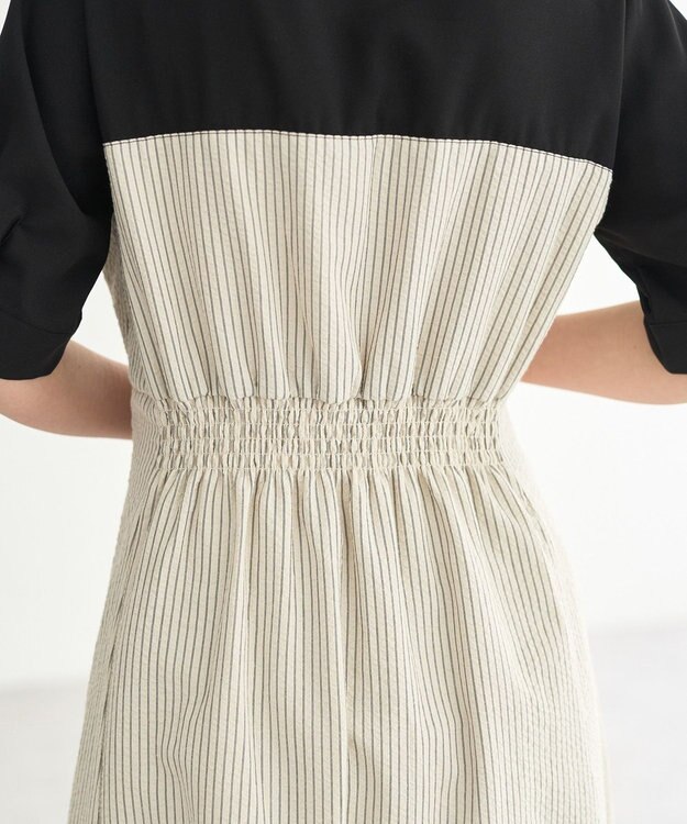 YECCA VECCA ハーフスリーブベアドッキングワンピース Stripe