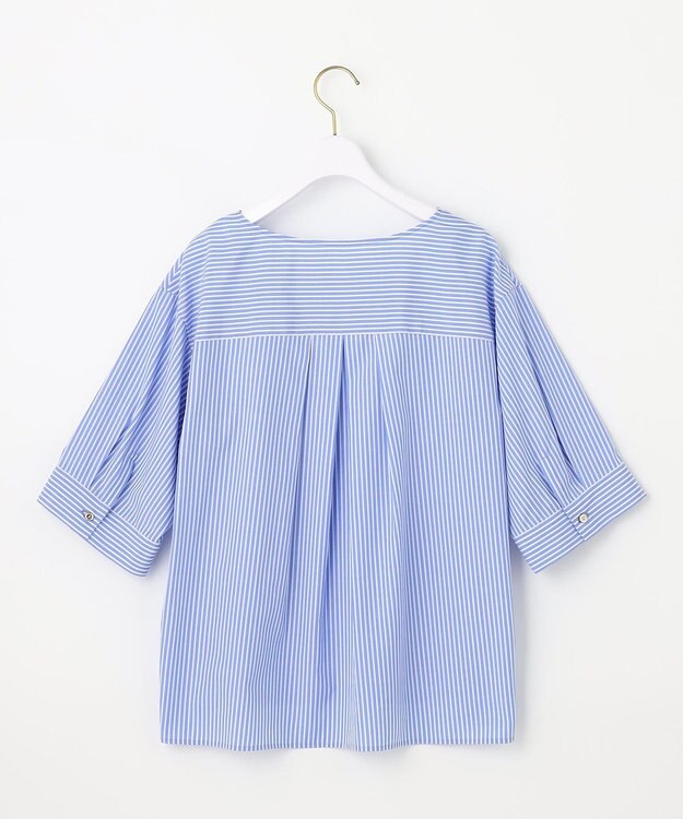 ANY SIS 【洗える】ノーカラーシャツ ブラウス ブルーストライプ