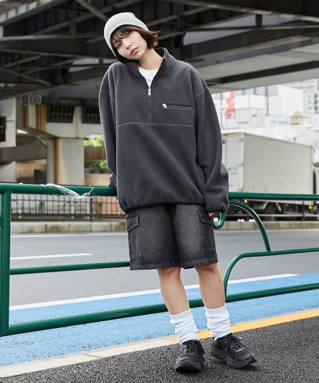 WEGO 【ユニセックス着用】フリース　ハーフZIPプルオーバー ダークグレー