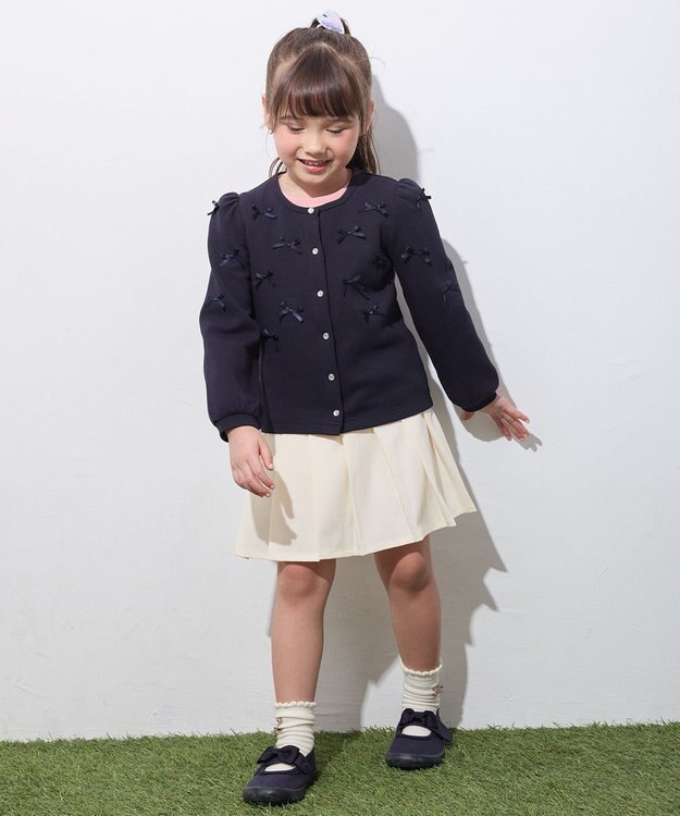 ANY KIDS スナップボタン リボンカーディガン ネイビー