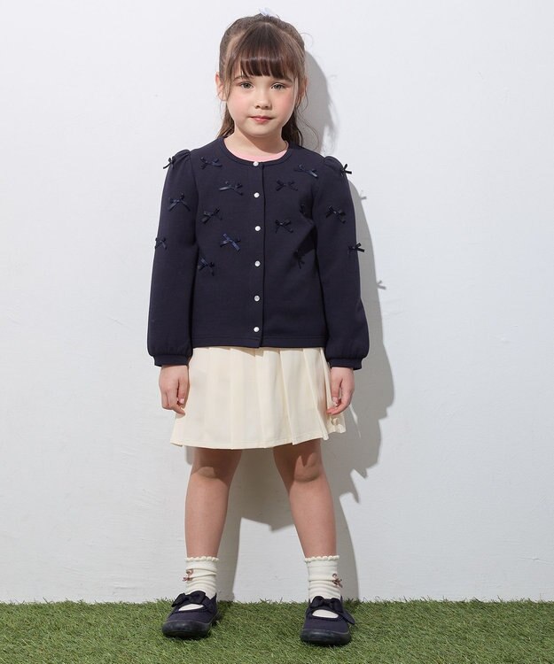 ANY KIDS スナップボタン リボンカーディガン ネイビー