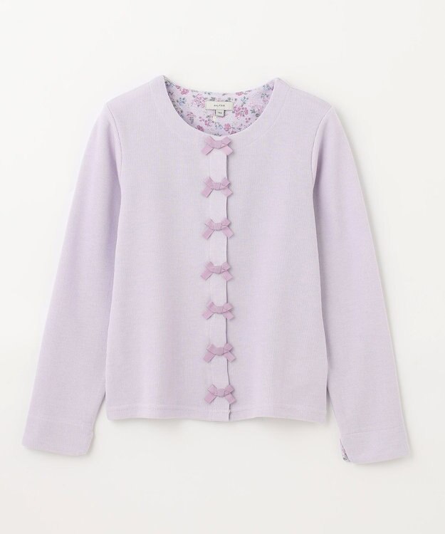 ANY KIDS スナップボタン リボン カーディガン ラベンダー