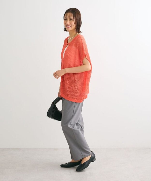 Green Parks 透かし柄ポンチョニットカーディガン Orange