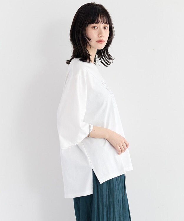 YECCA VECCA 【UVカット】ワイドスリーブ箔プリントTee Off White