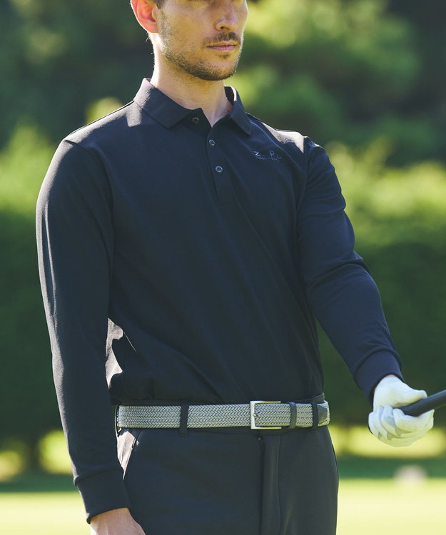 ZERO HALLIBURTON 【吸汗速乾・UVケア】鹿の子 ポロロングシャツ ZHG-A4A 1b 82851 ゴルフウェア ブラック