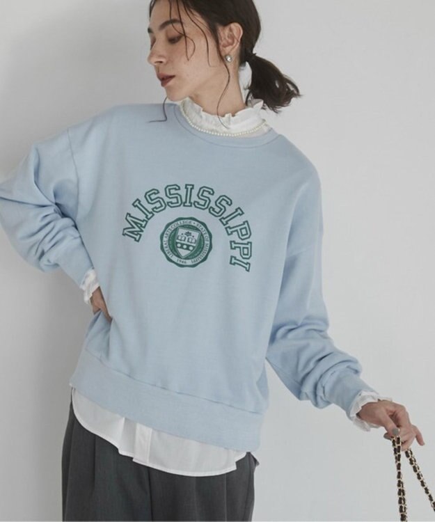 WEGO 【ANGIE VINTAGE】ピグメントカレッジロゴショートスウェット サックス
