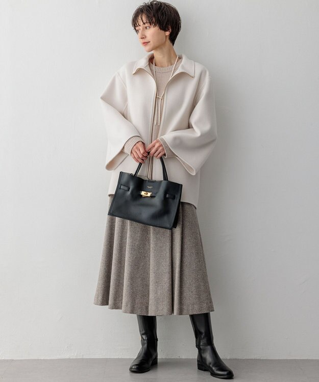 23区 ウールリバー スタンドカラーコート ベージュ系