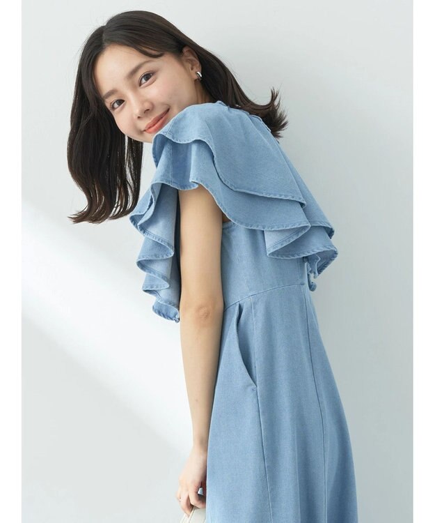 earth music&ecology ラッフル前開きデニムワンピース Light Indigo
