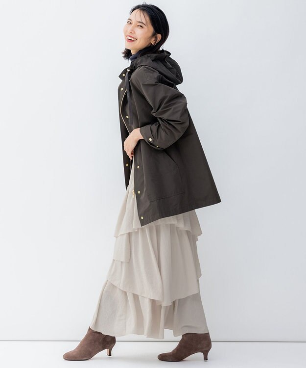 23区 L 【洗える/撥水加工】ブライトウェザークロス フーテッド アウター カーキ系