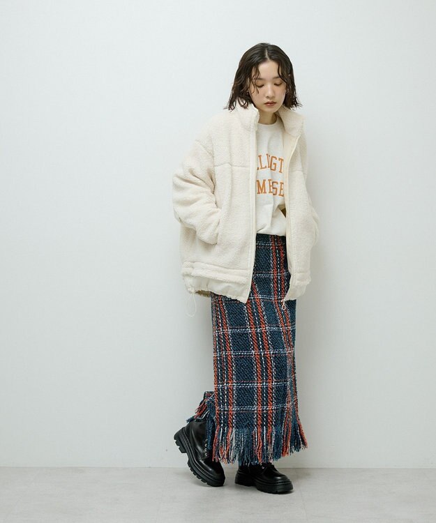 Green Parks 異素材コンビスタンドボアブルゾン Ivory