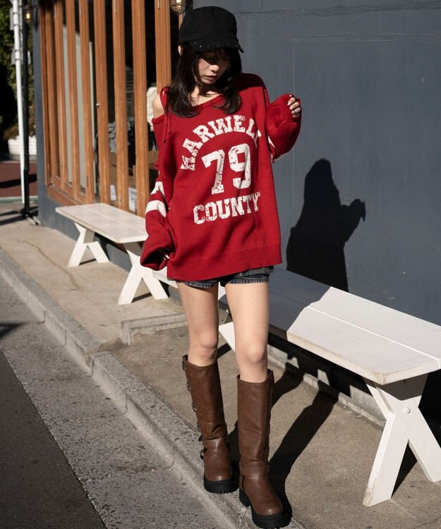 WEGO 2WAYグラフィックワンショルニット レッド