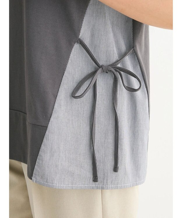 Green Parks 脇リボン５分袖布帛ドッキングプルオーバー Gray