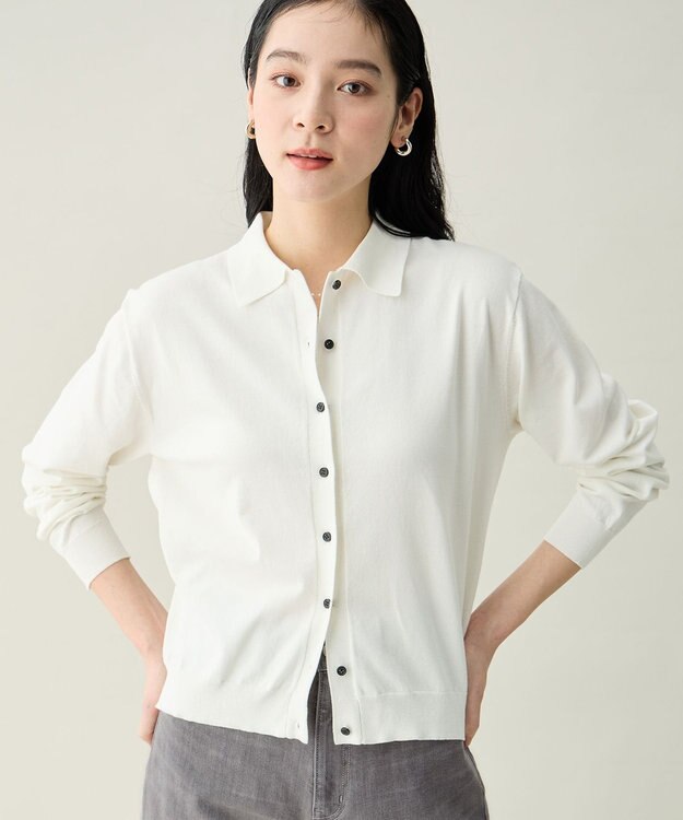 ANY L コットンブレンドポロカーデ エクリュ