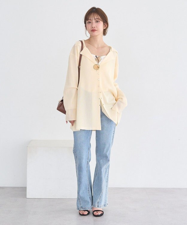 earth music&ecology テーラーカラーニットカーディガン Ecru