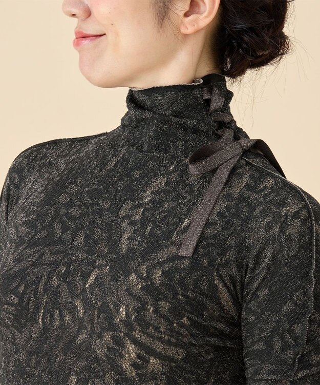 Chacott 【ノーソーイングニット】サイドリボンハイネックニットトップ ブラック