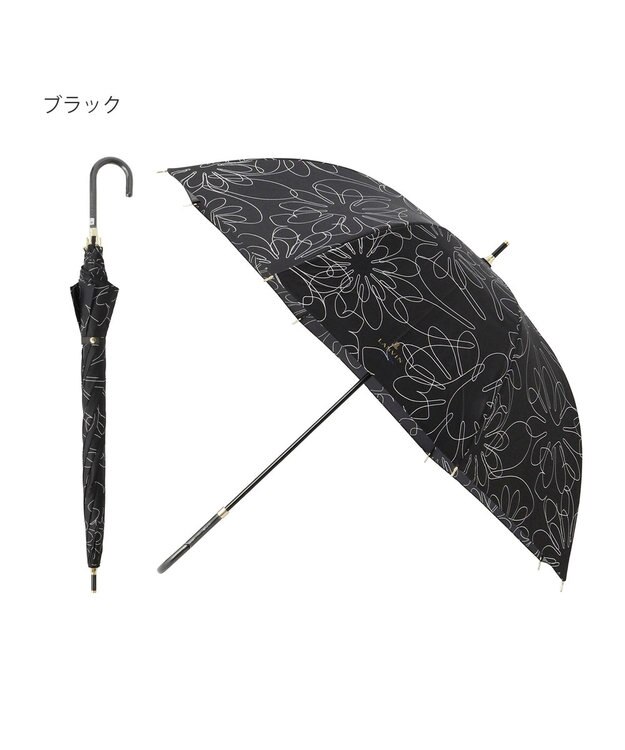 MOONBAT 【新色追加/耐風】ランバン オン ブルー 長傘 フラワー柄サテンジャガードプリント ブラック