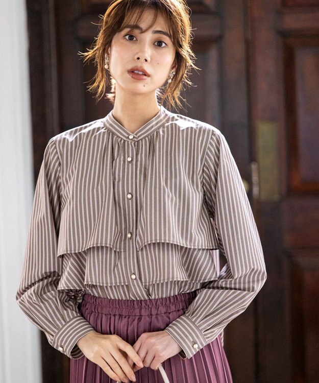 ANY SIS L 【洗える】ラッフルレイヤード ブラウス ボルドー系