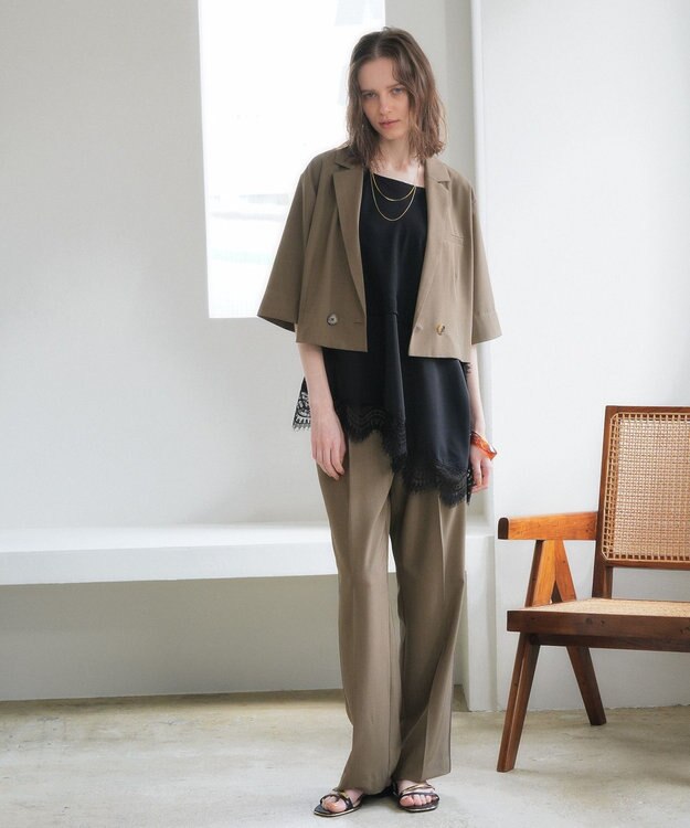 YECCA VECCA サイドラインパイピングストレートパンツ Brown